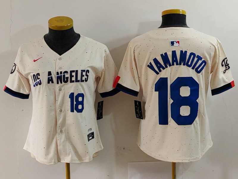Women%27s Los Angeles Dodgers #18 Yoshinobu Yamamoto Number Cream 2024 City Connect Limited Stitched Jerseys